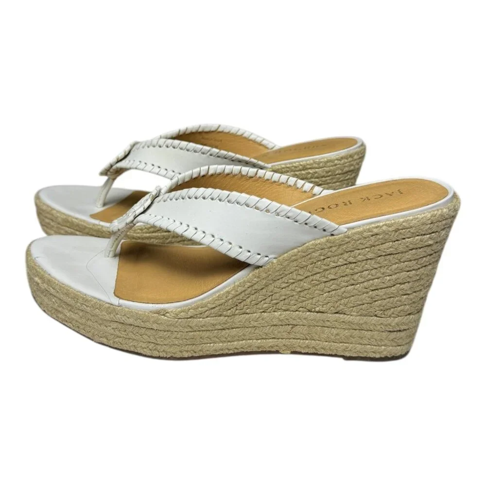 Jack Rogers White Braided Leather Espadrille Wedge Sandals Classic Summer sz 10
